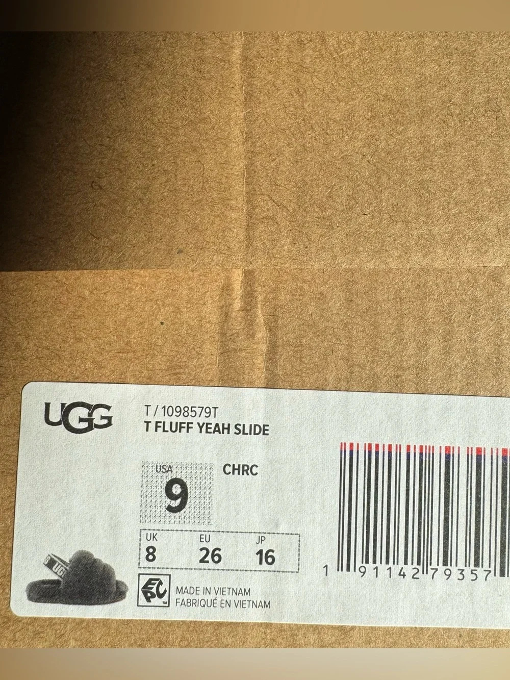 New girls size 9 fluff yeah slides slippers charcoal